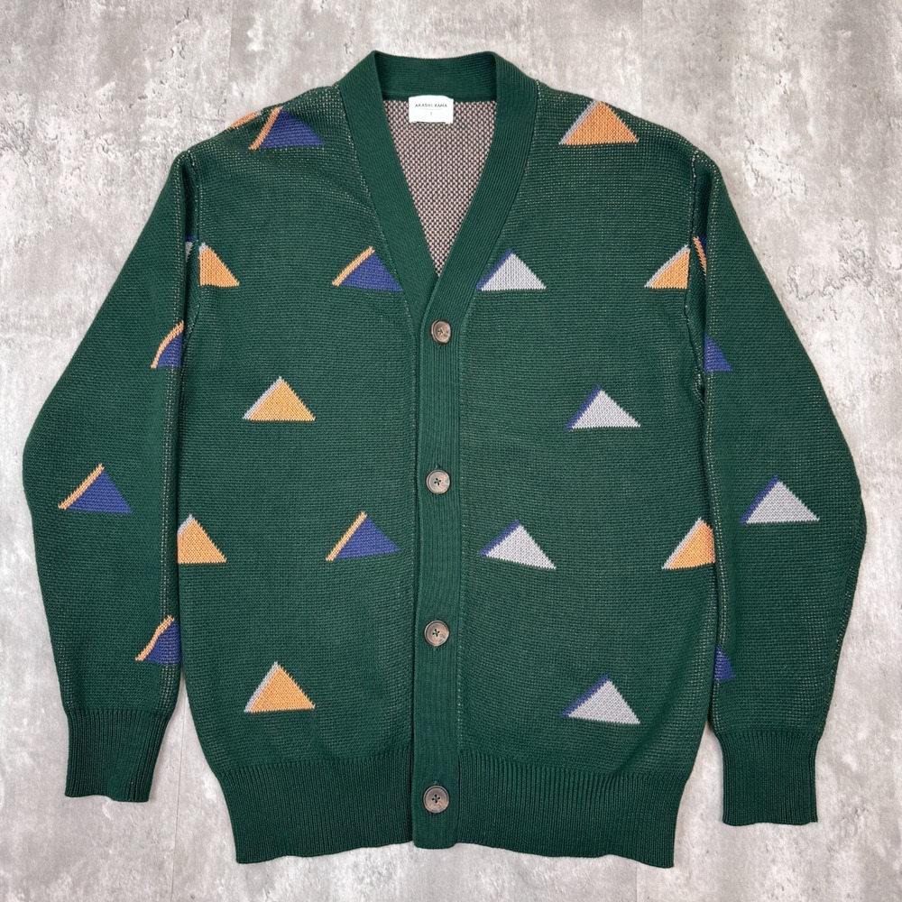 Green Triangle Pattern Cardigan Sweater